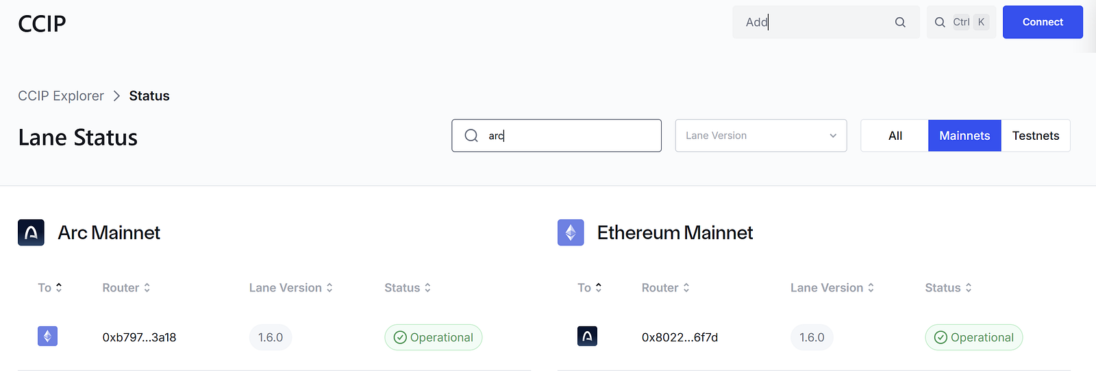 Source: https://ccip.chain.link/status?search=arc